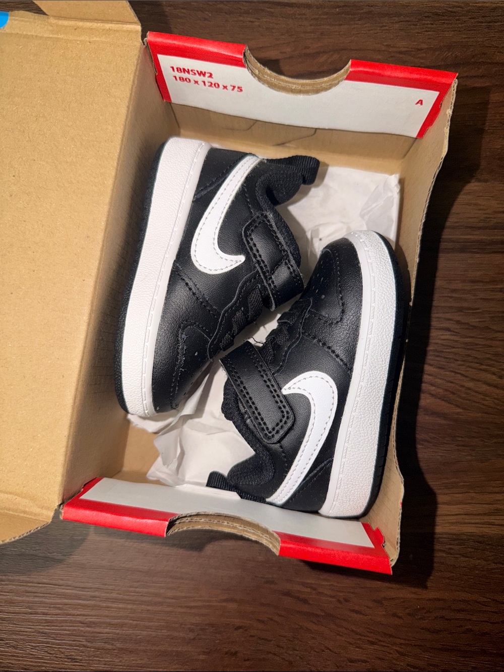 Nike Court Borough Low 2 (TDV) Black and White Velcro Sneakers baby